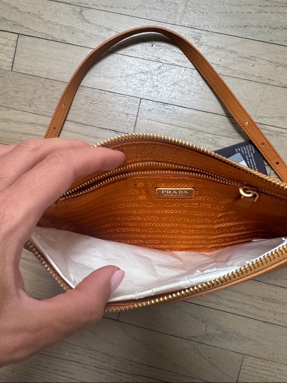 Authentic Prada orange brown gold small should bag purse pouch new with tags - Picture 11 of 12
